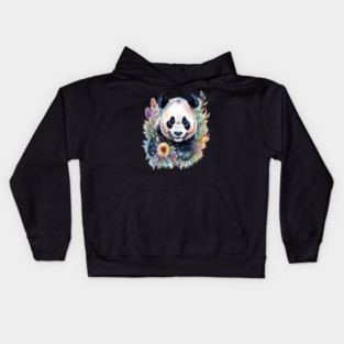 Fantasy, Watercolor, Panda Bear With Flowers and Butterflies Kids Hoodie