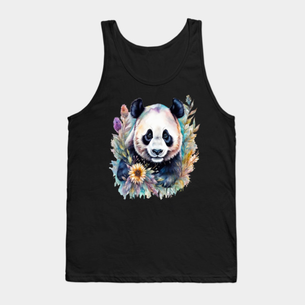 Fantasy, Watercolor, Panda Bear With Flowers and Butterflies Tank Top by BirdsnStuff