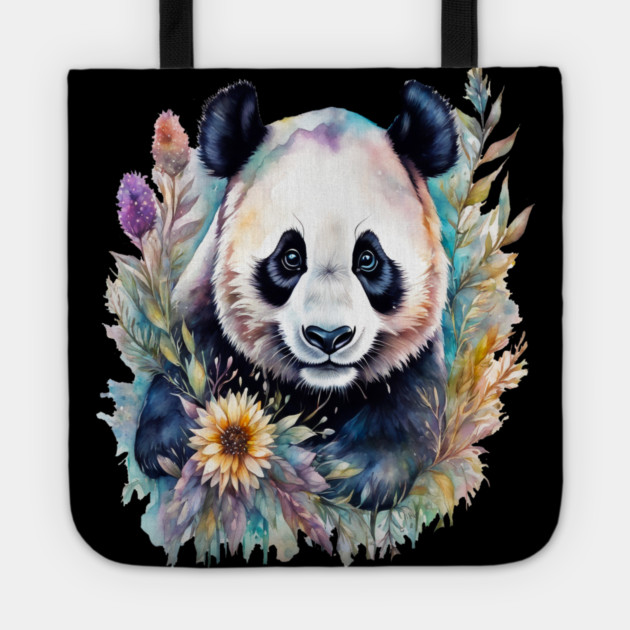 Fantasy, Watercolor, Panda Bear With Flowers and Butterflies Tote by BirdsnStuff