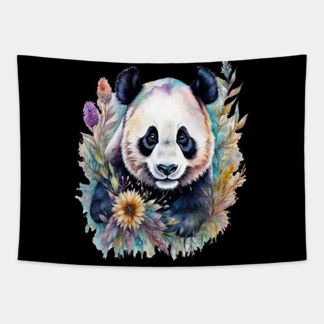 Fantasy, Watercolor, Panda Bear With Flowers and Butterflies Tapestry by BirdsnStuff