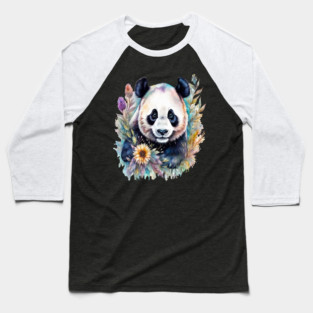 Fantasy, Watercolor, Panda Bear With Flowers and Butterflies Baseball T-Shirt
