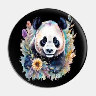 Fantasy, Watercolor, Panda Bear With Flowers and Butterflies Pin