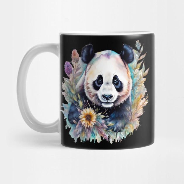 Fantasy, Watercolor, Panda Bear With Flowers and Butterflies by BirdsnStuff