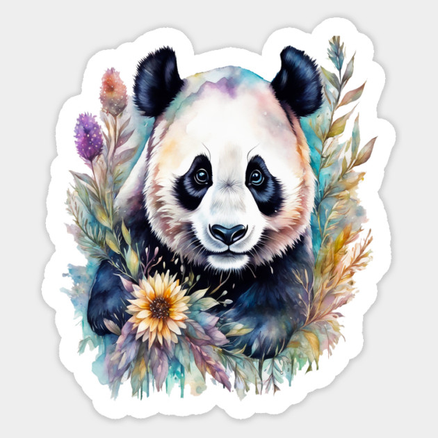 Fantasy, Watercolor, Panda Bear With Flowers and Butterflies Magnet by BirdsnStuff