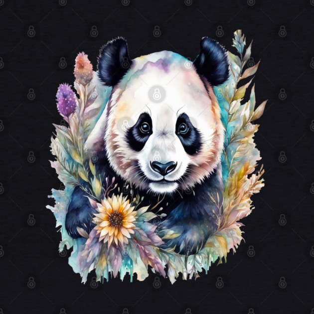 Fantasy, Watercolor, Panda Bear With Flowers and Butterflies by BirdsnStuff