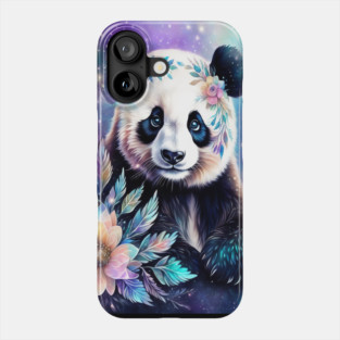 Fantasy, Watercolor, Panda Bear With Flowers and Butterflies Phone Case