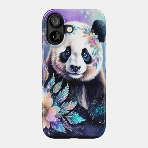 Fantasy, Watercolor, Panda Bear With Flowers and Butterflies Phone Case by BirdsnStuff