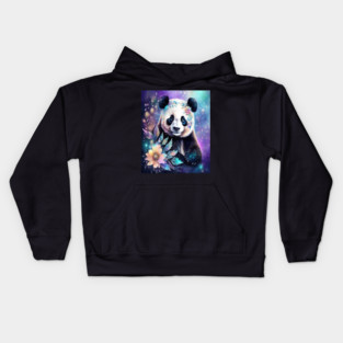 Fantasy, Watercolor, Panda Bear With Flowers and Butterflies Kids Hoodie