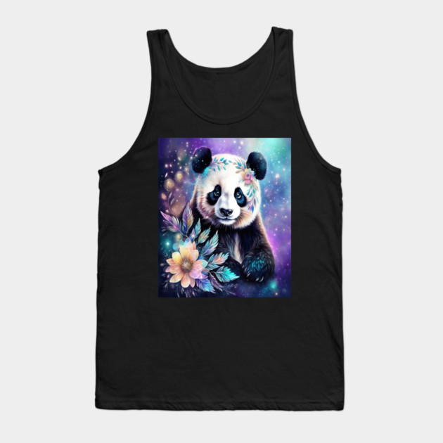 Fantasy, Watercolor, Panda Bear With Flowers and Butterflies Tank Top by BirdsnStuff