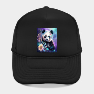 Fantasy, Watercolor, Panda Bear With Flowers and Butterflies Hat