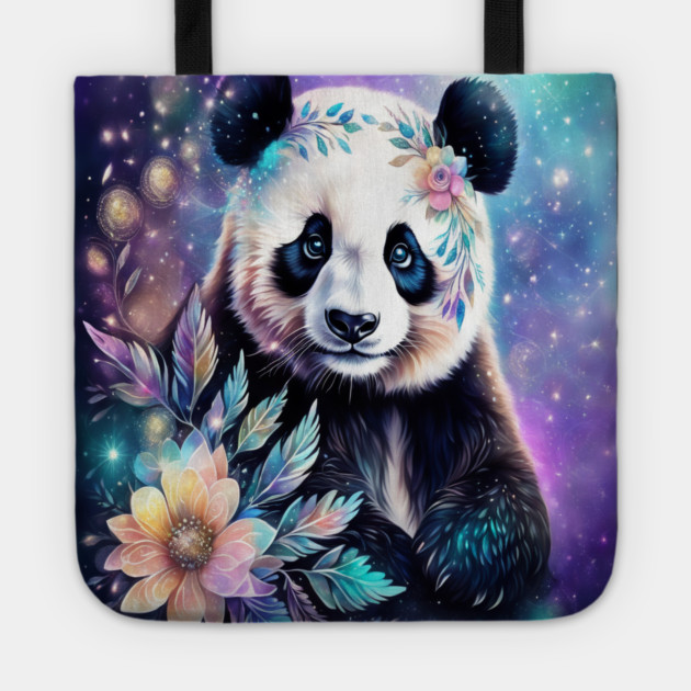 Fantasy, Watercolor, Panda Bear With Flowers and Butterflies Tote by BirdsnStuff
