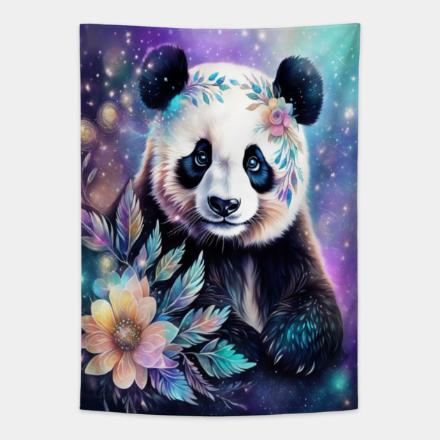 Fantasy, Watercolor, Panda Bear With Flowers and Butterflies Tapestry by BirdsnStuff