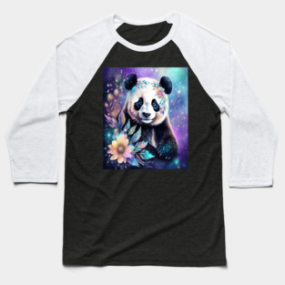 Fantasy, Watercolor, Panda Bear With Flowers and Butterflies Baseball T-Shirt
