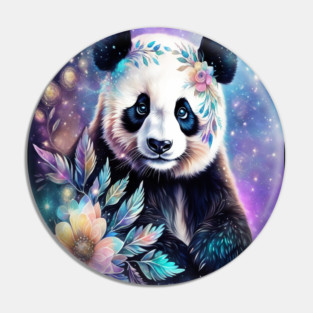 Fantasy, Watercolor, Panda Bear With Flowers and Butterflies Pin