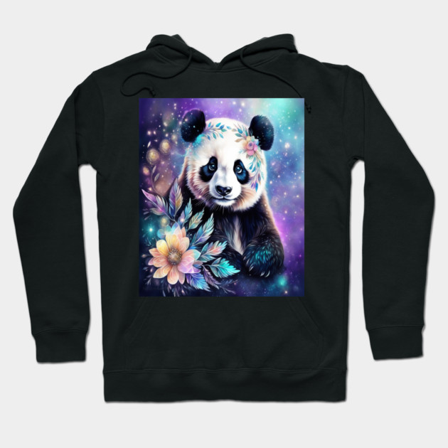 Fantasy, Watercolor, Panda Bear With Flowers and Butterflies Hoodie by BirdsnStuff
