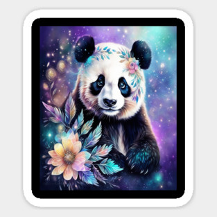 Fantasy, Watercolor, Panda Bear With Flowers and Butterflies Sticker
