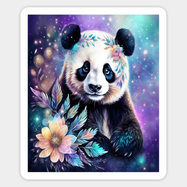 Fantasy, Watercolor, Panda Bear With Flowers and Butterflies Magnet by BirdsnStuff