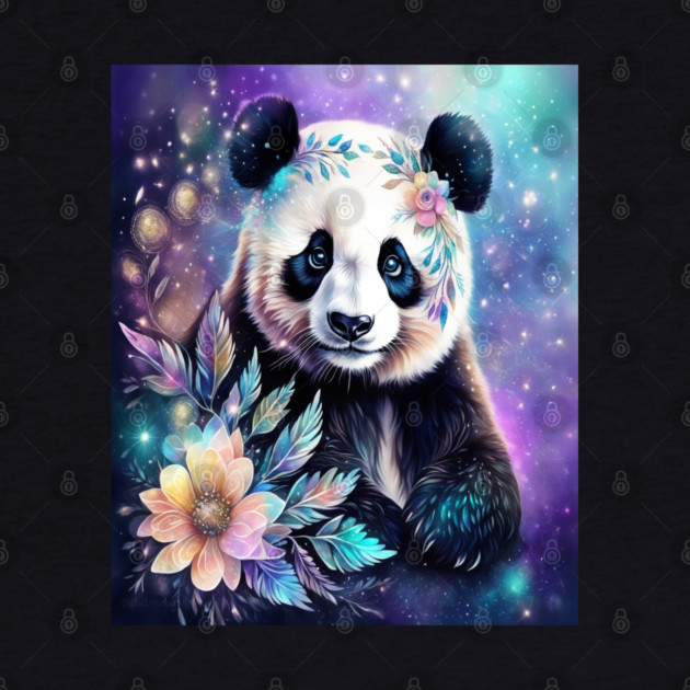Fantasy, Watercolor, Panda Bear With Flowers and Butterflies by BirdsnStuff