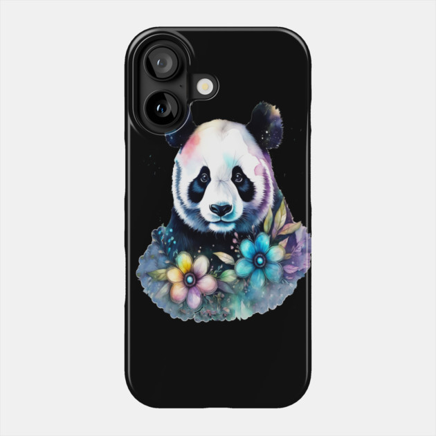 Fantasy, Watercolor, Panda Bear With Flowers and Butterflies Phone Case by BirdsnStuff