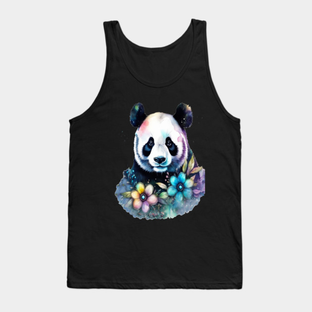 Fantasy, Watercolor, Panda Bear With Flowers and Butterflies Tank Top by BirdsnStuff