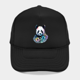 Fantasy, Watercolor, Panda Bear With Flowers and Butterflies Hat