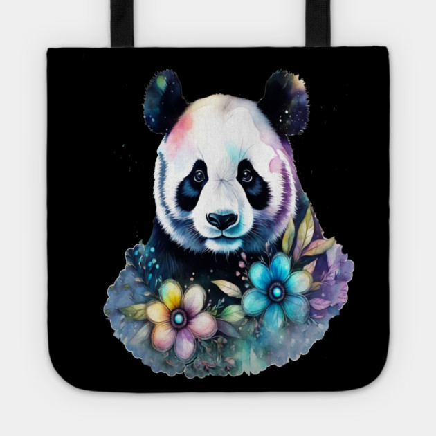 Fantasy, Watercolor, Panda Bear With Flowers and Butterflies Tote by BirdsnStuff