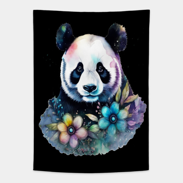 Fantasy, Watercolor, Panda Bear With Flowers and Butterflies Tapestry by BirdsnStuff