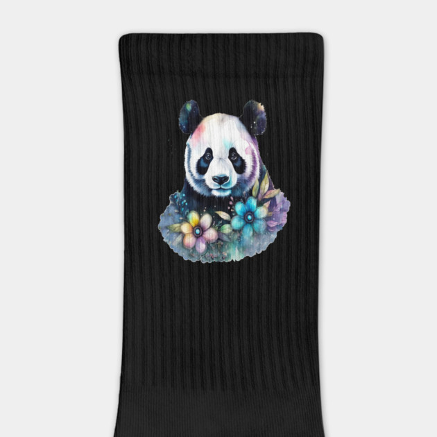 Fantasy, Watercolor, Panda Bear With Flowers and Butterflies by BirdsnStuff