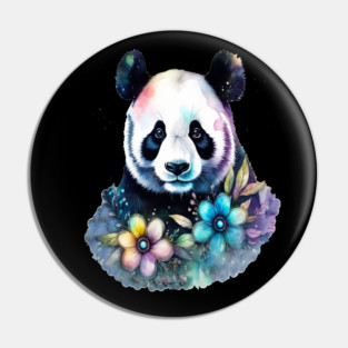 Fantasy, Watercolor, Panda Bear With Flowers and Butterflies Pin