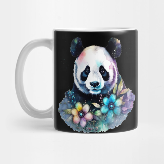 Fantasy, Watercolor, Panda Bear With Flowers and Butterflies by BirdsnStuff
