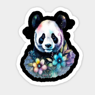 Fantasy, Watercolor, Panda Bear With Flowers and Butterflies Sticker