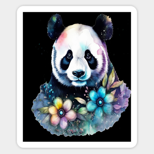 Fantasy, Watercolor, Panda Bear With Flowers and Butterflies Magnet by BirdsnStuff