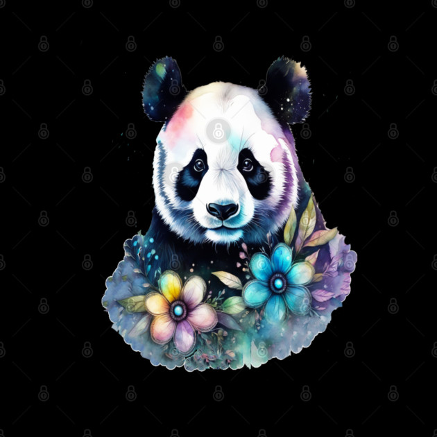Fantasy, Watercolor, Panda Bear With Flowers and Butterflies by BirdsnStuff