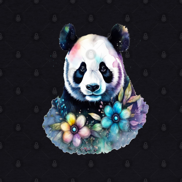 Fantasy, Watercolor, Panda Bear With Flowers and Butterflies by BirdsnStuff