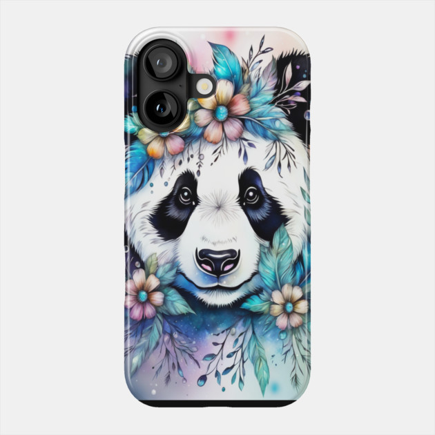 Fantasy, Watercolor, Panda Bear With Flowers and Butterflies Phone Case by BirdsnStuff