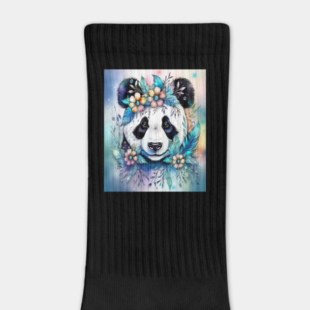 Fantasy, Watercolor, Panda Bear With Flowers and Butterflies by BirdsnStuff