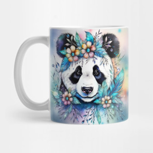 Fantasy, Watercolor, Panda Bear With Flowers and Butterflies Mug