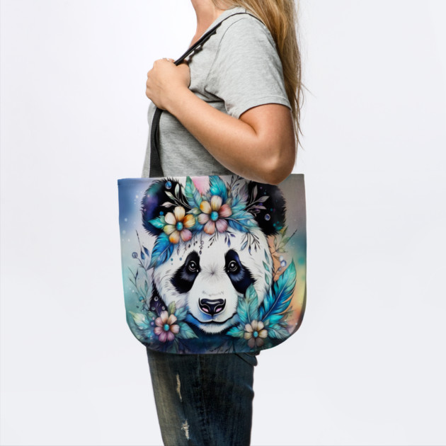 Fantasy, Watercolor, Panda Bear With Flowers and Butterflies by BirdsnStuff