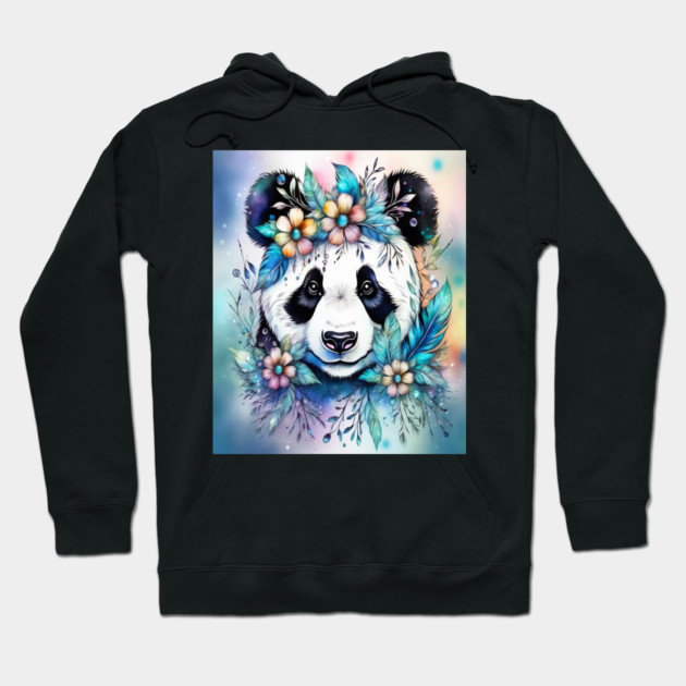 Fantasy, Watercolor, Panda Bear With Flowers and Butterflies Hoodie by BirdsnStuff