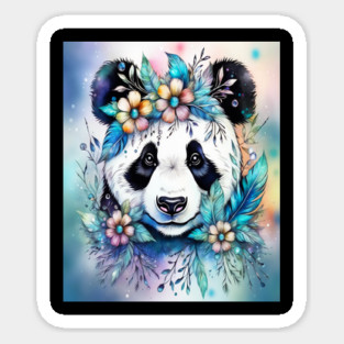 Fantasy, Watercolor, Panda Bear With Flowers and Butterflies Sticker