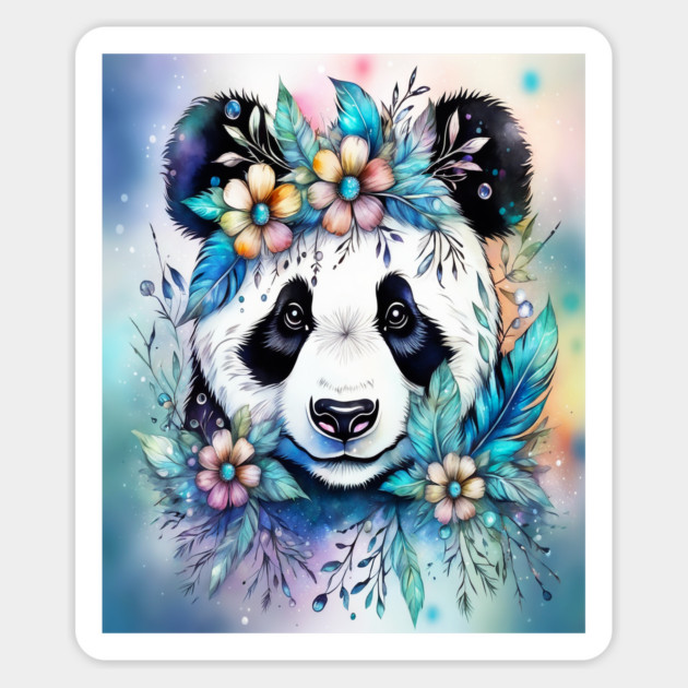 Fantasy, Watercolor, Panda Bear With Flowers and Butterflies Magnet by BirdsnStuff