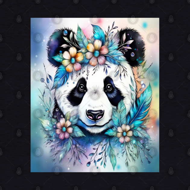 Fantasy, Watercolor, Panda Bear With Flowers and Butterflies by BirdsnStuff