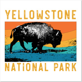 Vintage Yellowstone National Park Gifts Usa Bison Buffalo Posters and Art