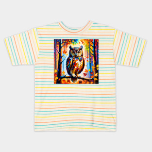Owl in forest illustrated artwork Kids T-Shirt
