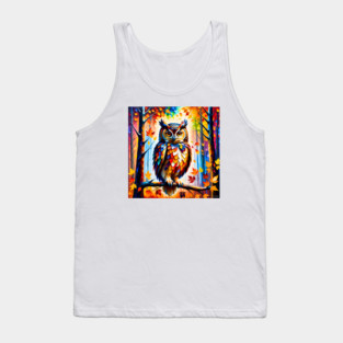 Owl in forest illustrated artwork Tank Top