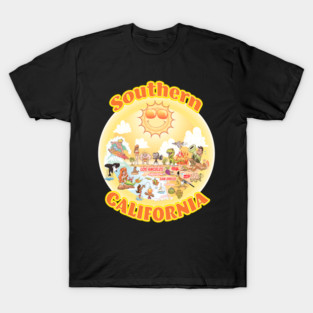 Sunny Cartoon Map of Southern California T-Shirt