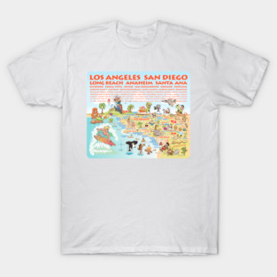 Cartoon Map of Southern California with List of Cities T-Shirt