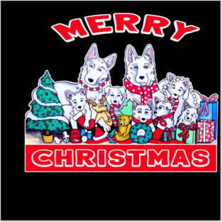 Dog Merry Christmas White German Shepherd Dog Family Holiday Fun Posters and Art