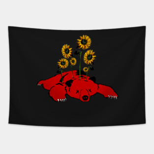 Slava Ukraini - Defeated Russian Bear and Sunflowers (not distressed) Tapestry