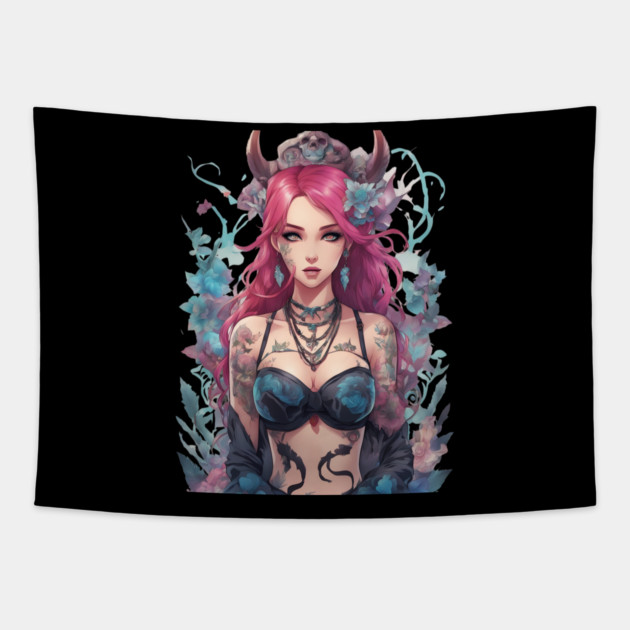She is evil, Devil Tapestry by animegirlnft